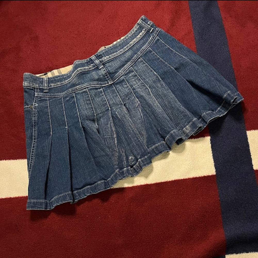 Burberry Navy Blue Denim Pleated short Skirt skort 
Women’s 10